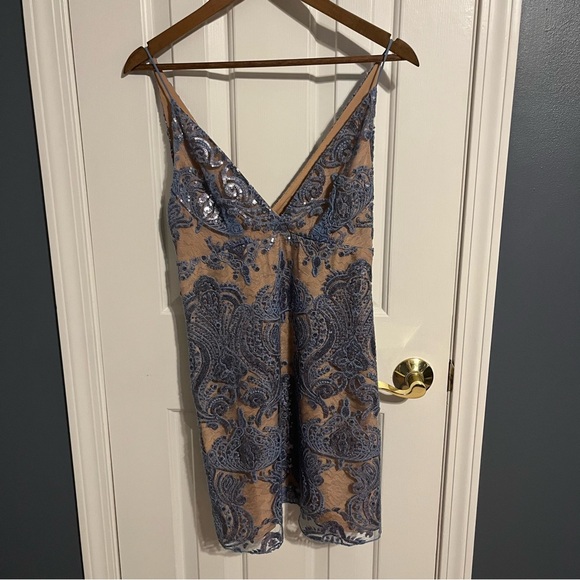 Free People Night Shimmers Pale Blue Beaded Mini Dress Size 6 - Picture 15 of 16